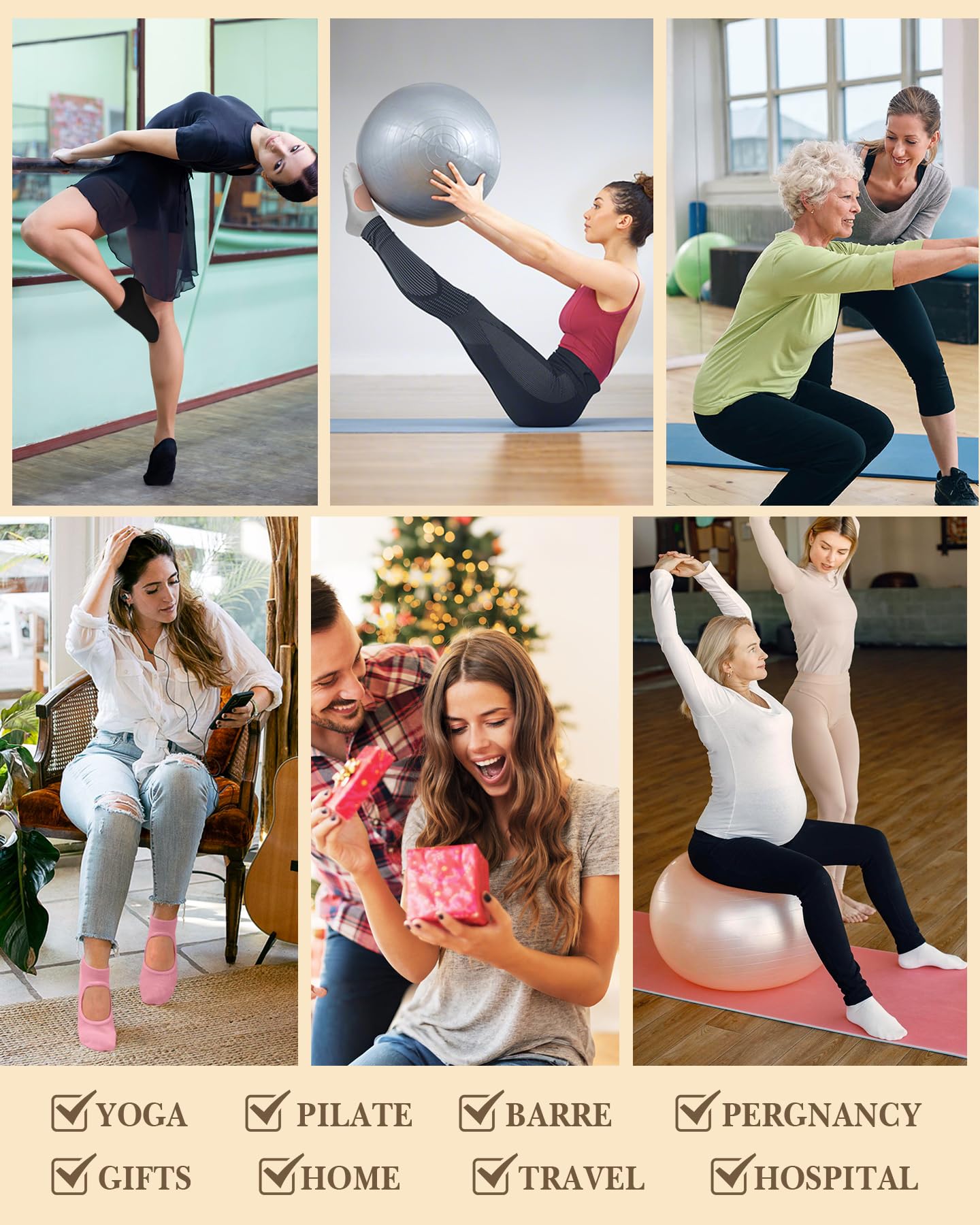 Iseasoo Calcetines de pilates para mujer, antideslizantes, calcetines de yoga, calcetines antideslizantes para mujer, para barra, hospital, descalzo