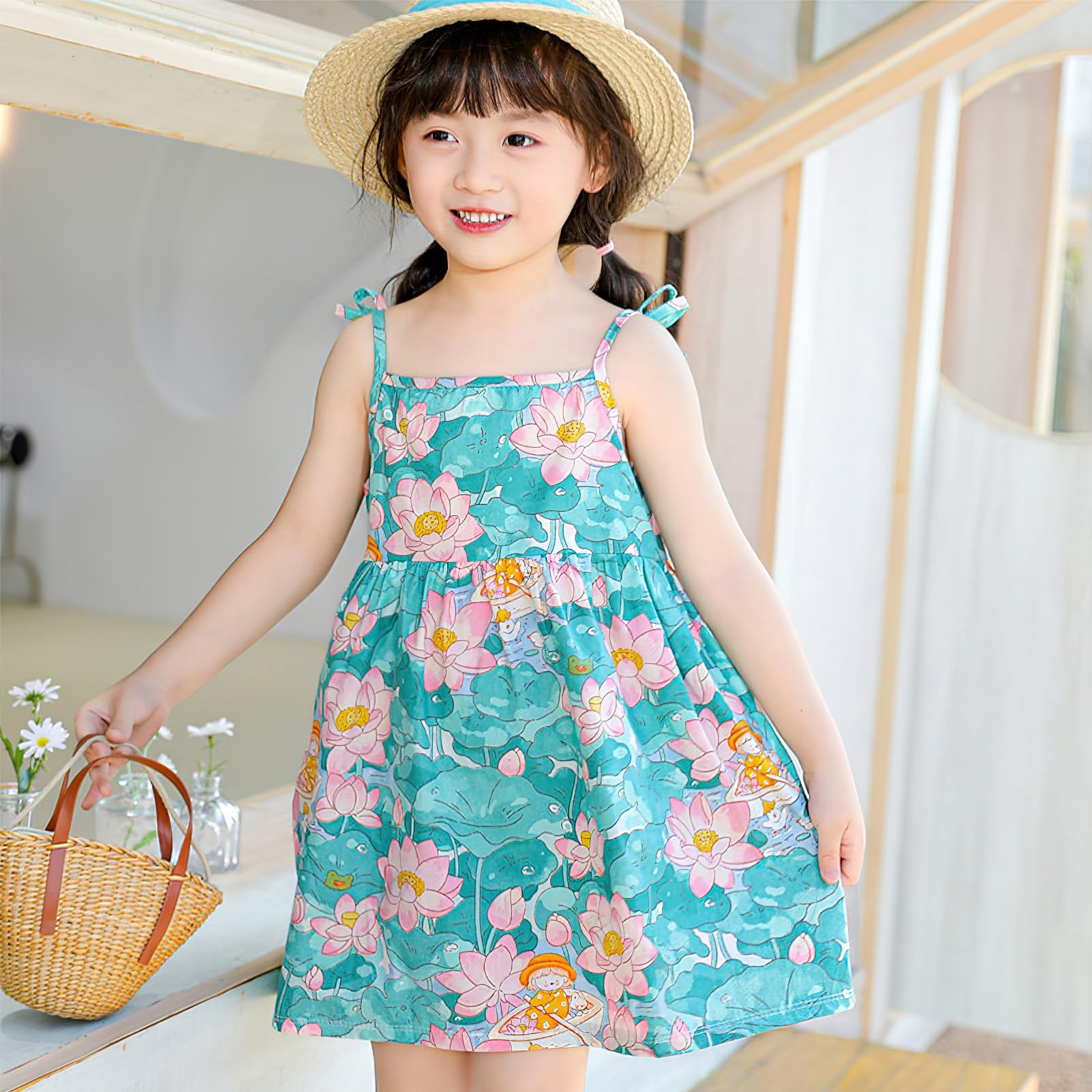 amropi Vestito Smanicato da Bambina, Confezione da 3, Bimba Floreale Estivi Abiti per 0-3 Anni