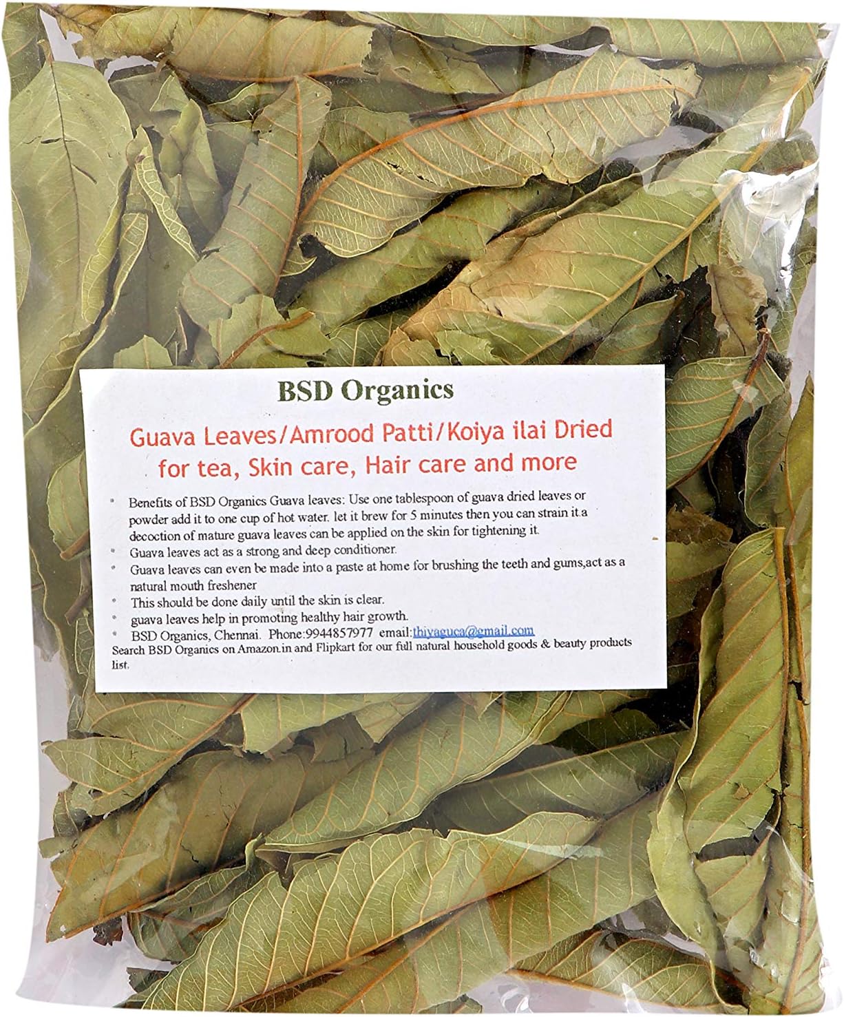 Bsd Organics Guava Leaves/Amrood Patti/Koiya ilai Dried for tea, Skin care, Hair care and more - 25 grams