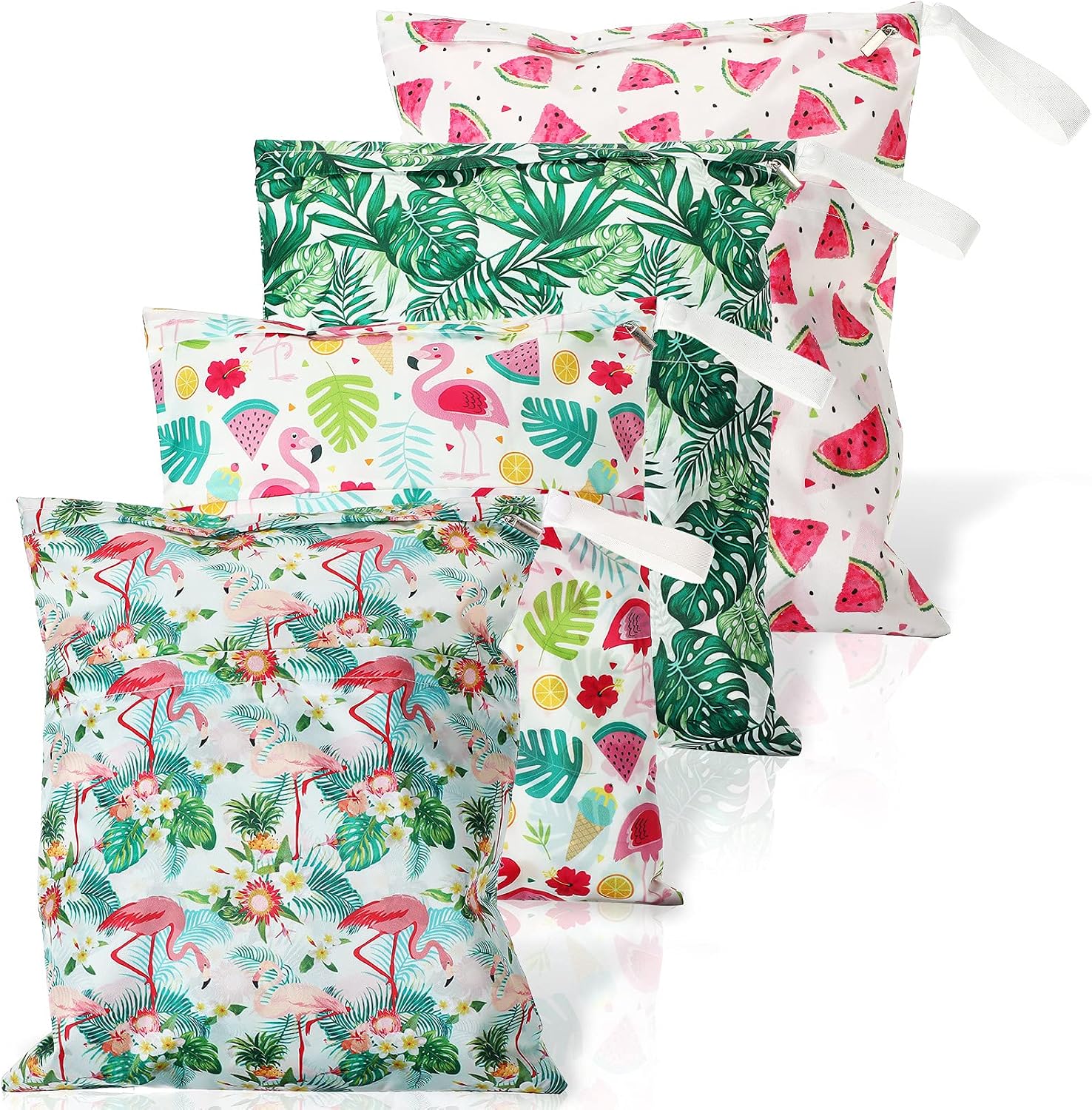 Frienda 4 Pcs Large Waterproof Wet Dry Bag for Baby Swimsuit 20x16 inches Reusable Washable Travel Diaper Bag Sealed with Handle for Travel Beach Gym Clothes and Toiletries Pool(Flower Style)