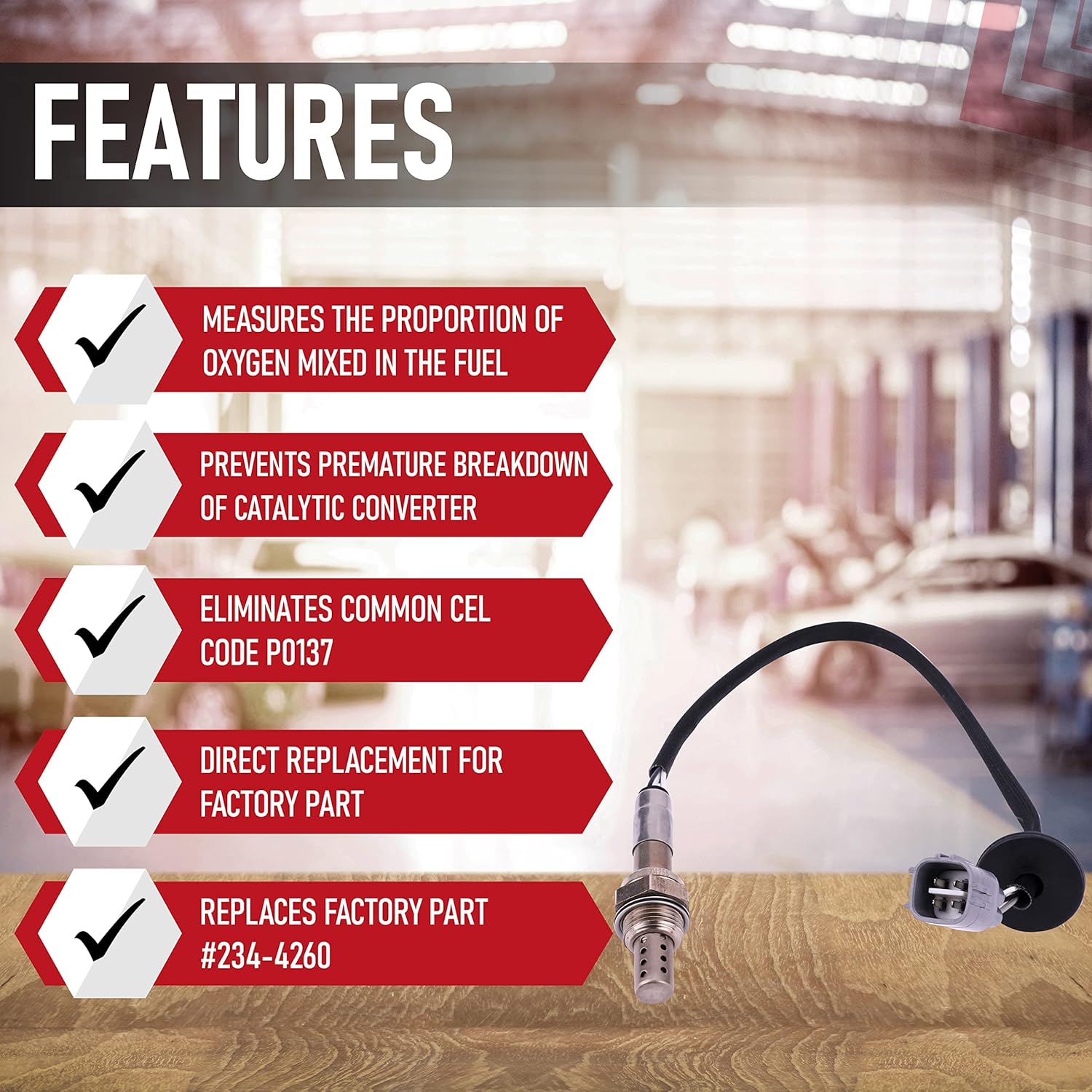 Replacement Downstream Oxygen Sensor - Compatible with Lexus and Toyota - ES350, GX460, GX470, LX470, LX570, 4Runner, Avalon, Camry, FJ Cruiser, Highlander, Land Cruiser, Sequoia - Replaces 234-4260