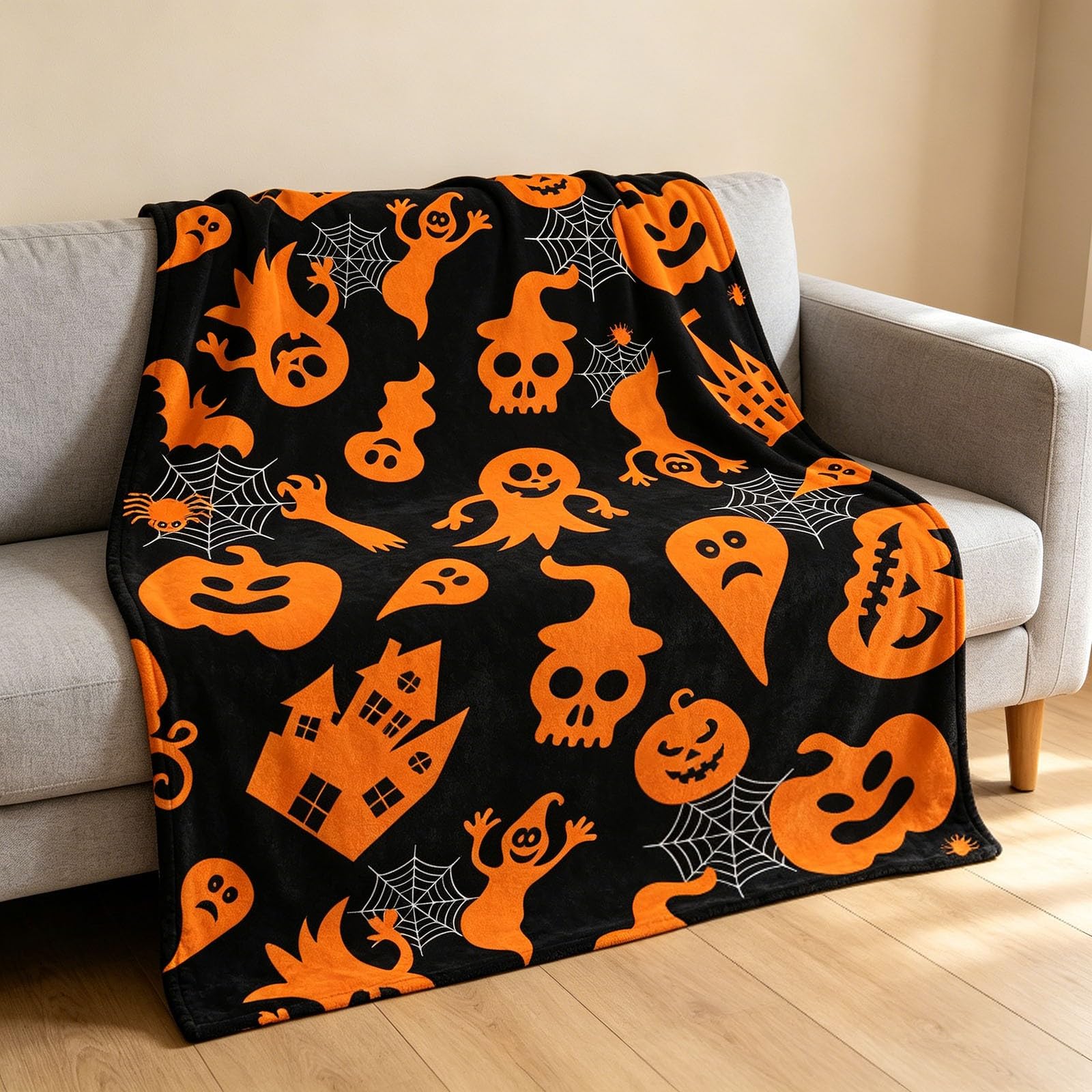 Halloween Kuscheldecke Flauschig,Weiche Sofadecke mit Motiv 200cm X 180CM