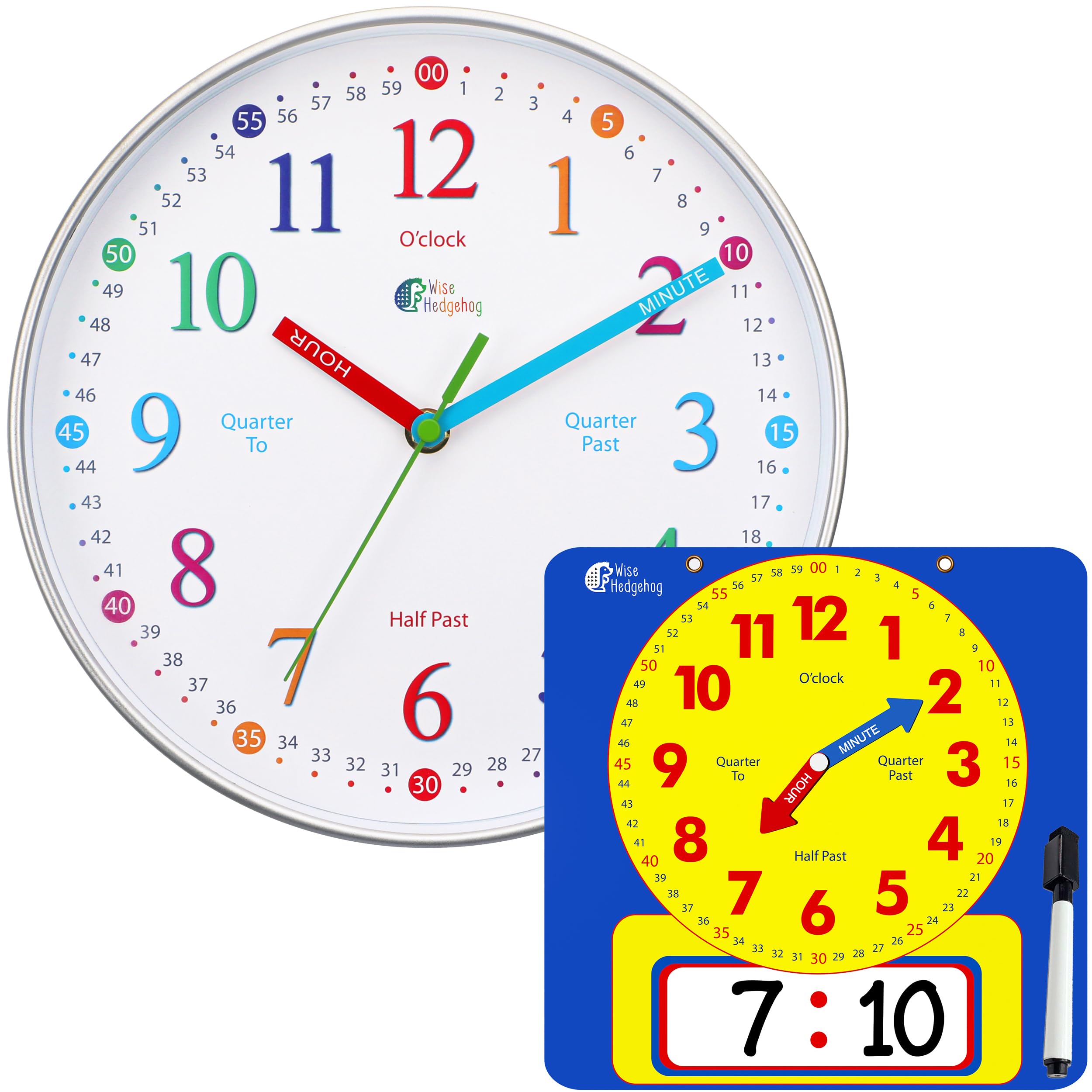 Learning Clock Bundle - Large Demonstration Dry Erase Clock & Teaching Wall Clock