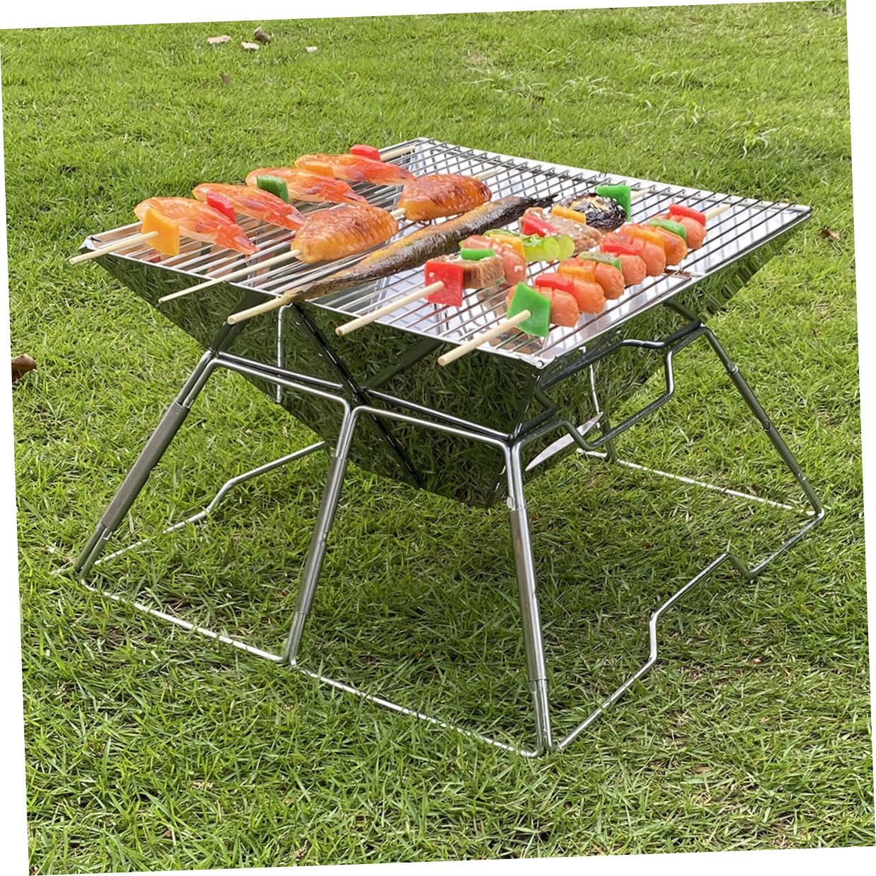 Kisangel Wear-resistant Portable Camping Grill Folding Outdoor Bbq Rack Lightweight Barbecue Stove for Hiking Tailgating Picnic and Bonfire Activities