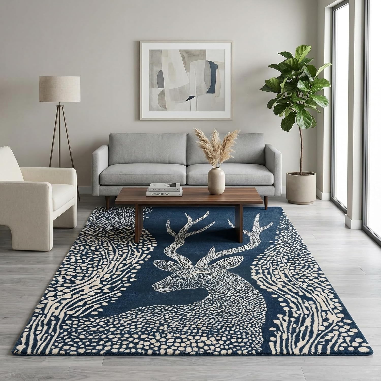 Hand-Tufted Antelope Wool Area Rug – Animal Print, Modern Carpet for Living Room, Bedroom & Home Décor, Kids Room – Soft Plush Safari Jungle Theme Rugs with Cotton Backing (Blue, 8' x 10')