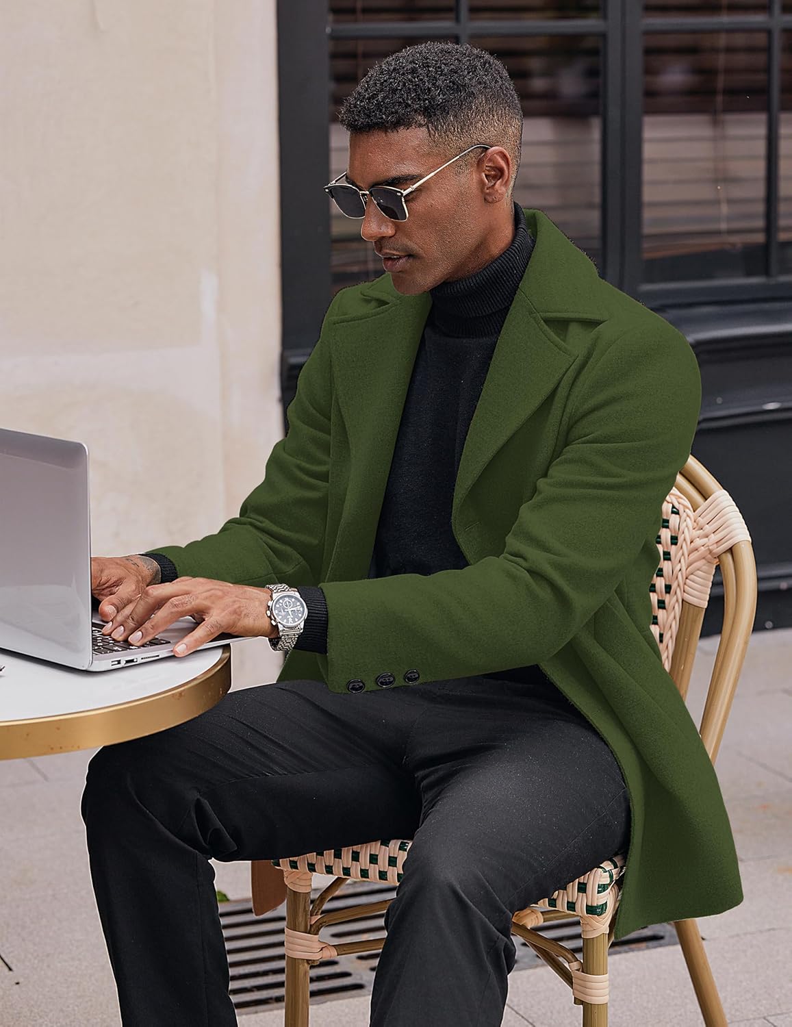 COOFANDY Mens Trench Coat Notched Collar Single Breasted Peacoat Winter Overcoat With Pockets