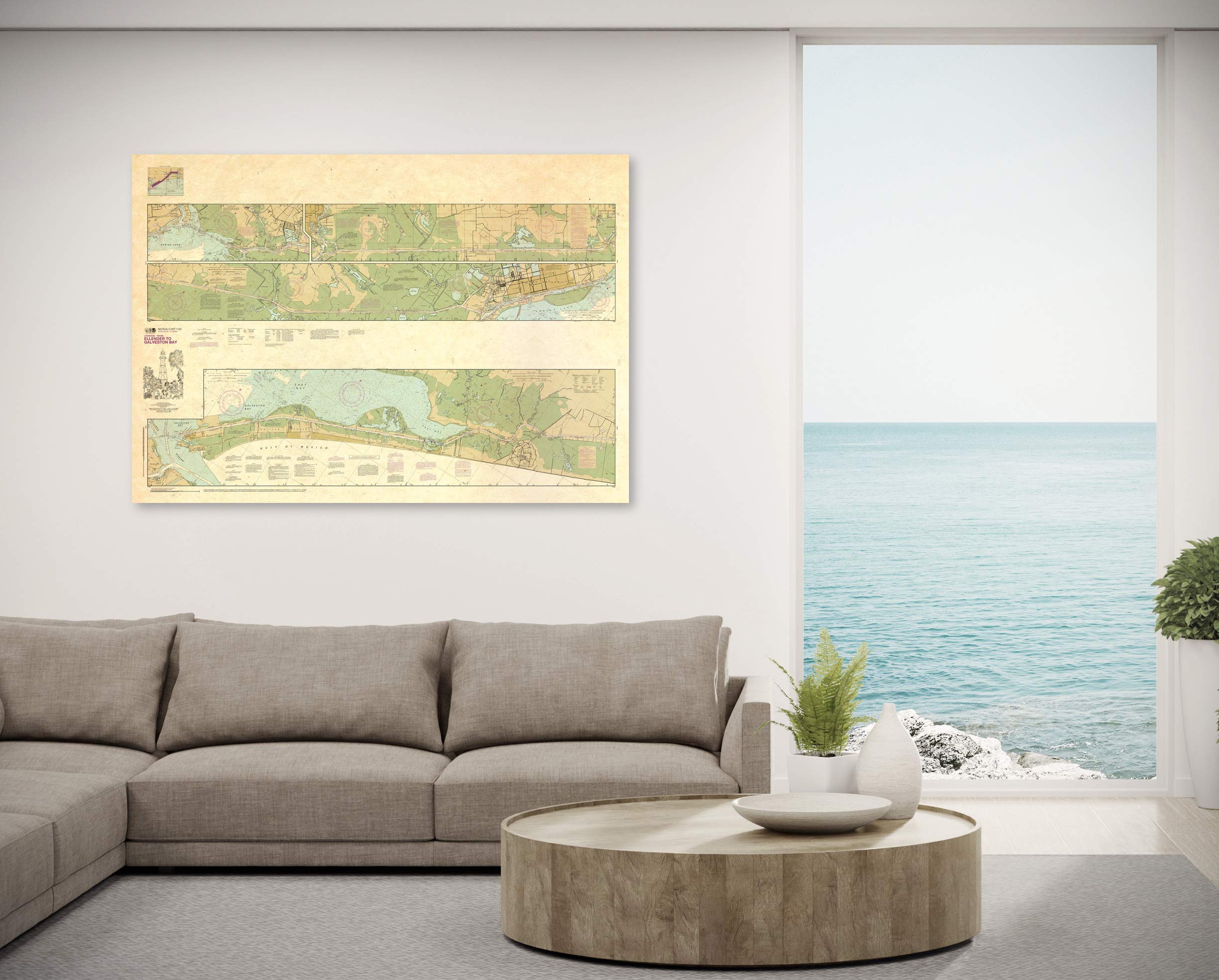 Paradise Cay Publications Antiqued NOAA Chart 11331: Intracoastal Waterway Ellender to Galveston Bay