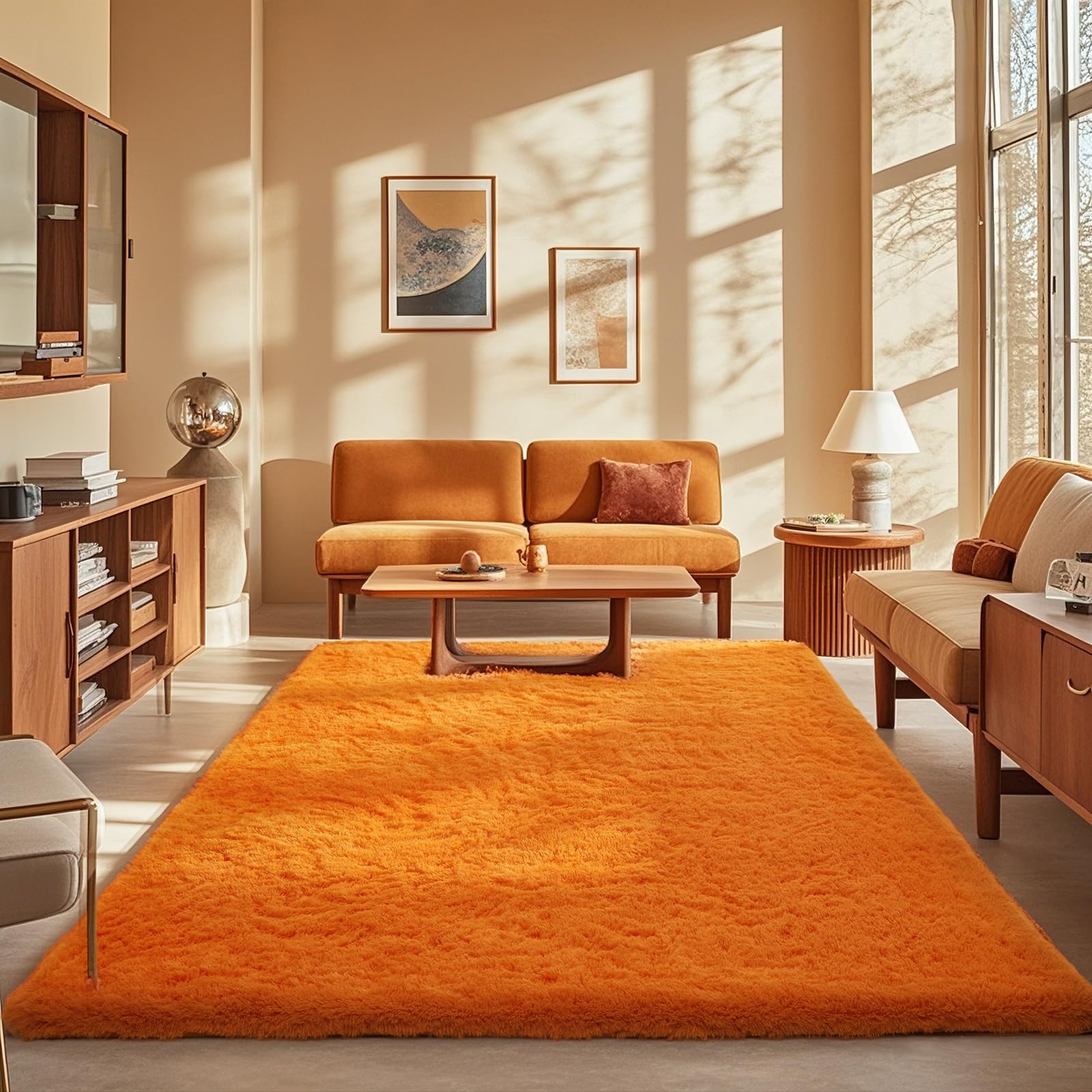 ophanie orange rugs for living room bedroom, 5x8 fluffy fuzzy furry carpet, plush soft shaggy bedside indoor floor area rug for kids girls boys baby teen dorm nursery home decor aesthetic