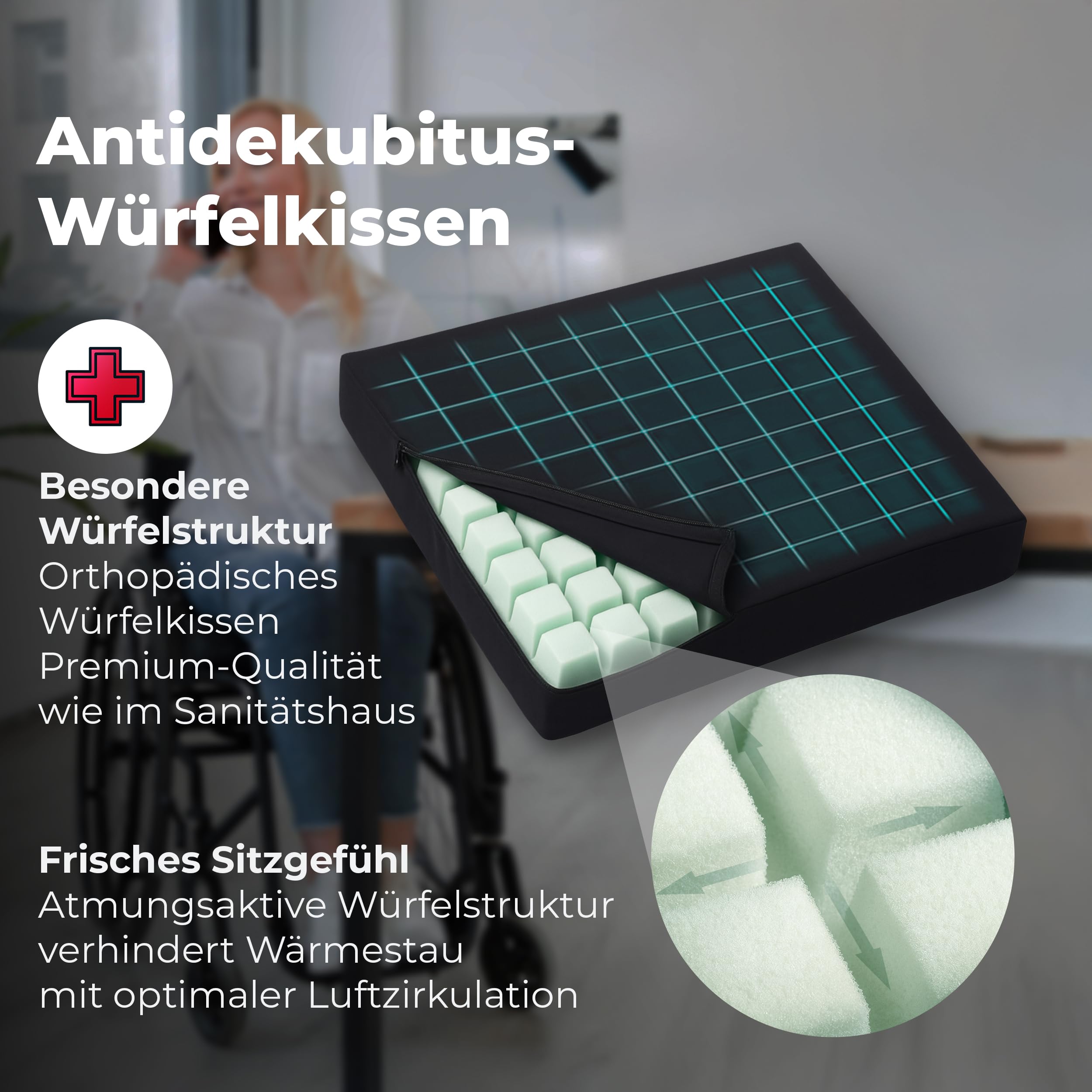 Novaliv 4 cojines para silla de ruedas y cojín para silla de ruedas, antiescaras, cojín de gel lavable para sillas de ruedas, oficina, oficina, coche y viajes, accesorios para sillas de ruedas
