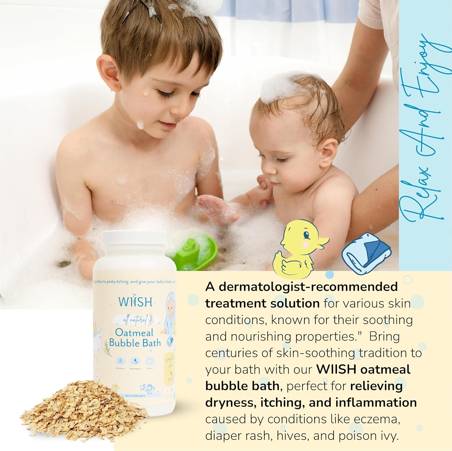 WIISH Baby Oatmeal Bubble Bath - Baby Bubble Bath for Sensitive Skin with 30% Colloidal Oatmeal | Aloe vera powder + Lavender powder Healing Ingredient, soothing Itchiness, Rashes, Dryness 16 oz(260g) - Image 3