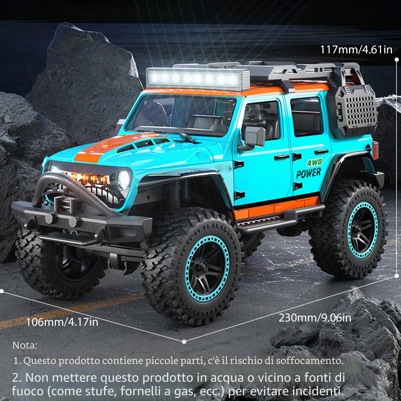 RC Crawler 4WD Velocità Elevata Auto Telecomandata, 1:20 Scala con Luci LED per Avventure Notturne, Bianco