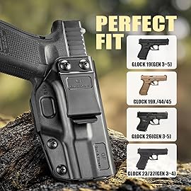 IWB Holster Compatible with Glock 19/ 19X Gen 3 4 5 & Glock 23/32 Gen 3 4 & Glock 44/45 & MOS, Inside Waistband Appendix Carry, Adj.Retention & Cant, 9mm Holster, Available in Kydex & Polymer & Claw