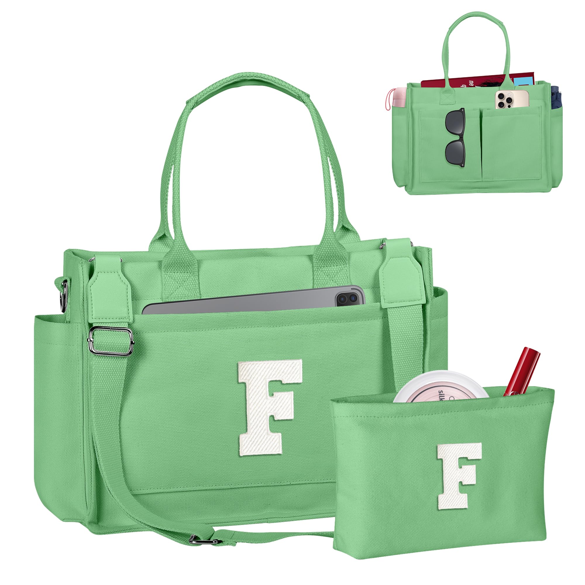 Birthday Gifts for Women Initial Tote Bag with Makeup Bag Teen Girl Gifts Trendy Stuff Easter Basket Stuffers