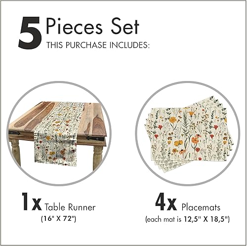 Miniatura 7 de Ambesonne Camino de mesa de arte popular polaco, motivo floreciente con flores y hojas coloridas de la región de Kaszuby, alfombra rectangular de