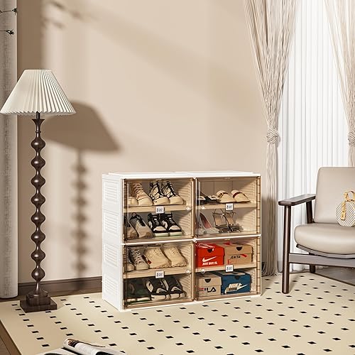 Miniatura 7 de ANTBOX Organizador portátil de estante para zapatos para armario y entrada, gabinete de almacenamiento de zapatillas apilable con puerta magnética