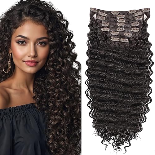 Miniatura 7 de Extensiones de cabello sintético con clip en 140G, lote de 7 piezas de cabello de fibra japonesa resistente al calor, ondas profundas/cuerpo