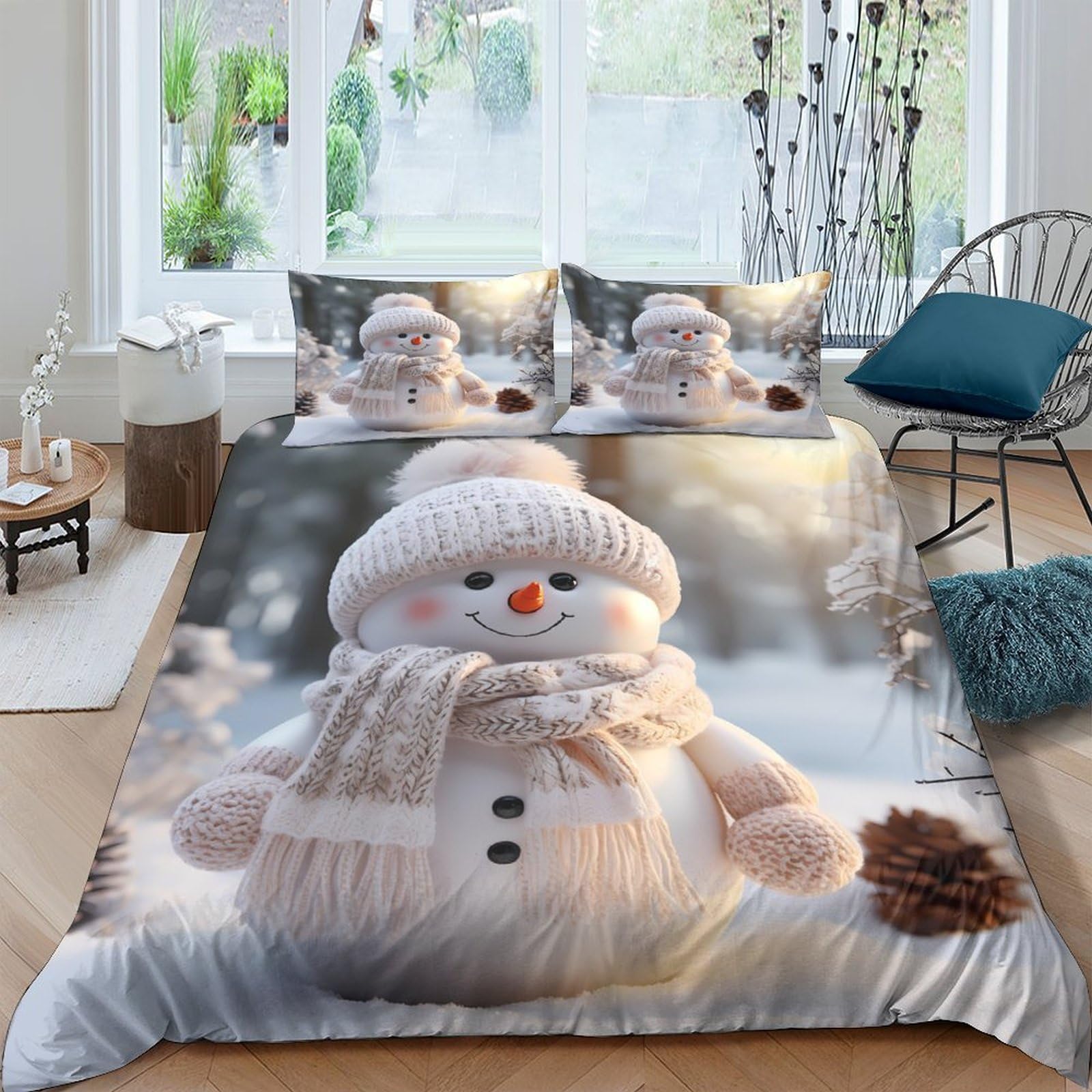 Ctjqhvkz Style-5 3D Printed Cozy Snowman Fitted Sheet Microfiber Soft Warm Winter Pine Cone Mattress Cover For Bedroom Guest Room Decor Single（135X200cm）