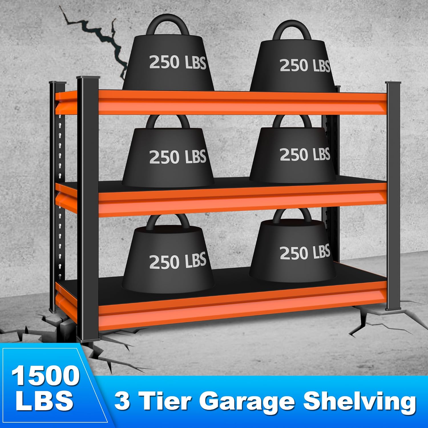 40" W Garage Shelving Heavy Duty,1500LBS Loads Adjustable Garage Storage Shelves,3-Tier Metal Storage Racks and Shelving Units,Utility Rack Shelves,40" W x 18" D x 36" H,Red