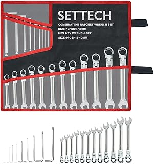SETTECH 21PCS Flexible Ratcheting Wrench Set,Include 12PCS 8-19MM Metric Wrench Sets CR-V flex head ratchet,9PCS 1.5-10MM Allen Wrenches Sets,Combination Spanner Wrench tool set with Rolling Pouch