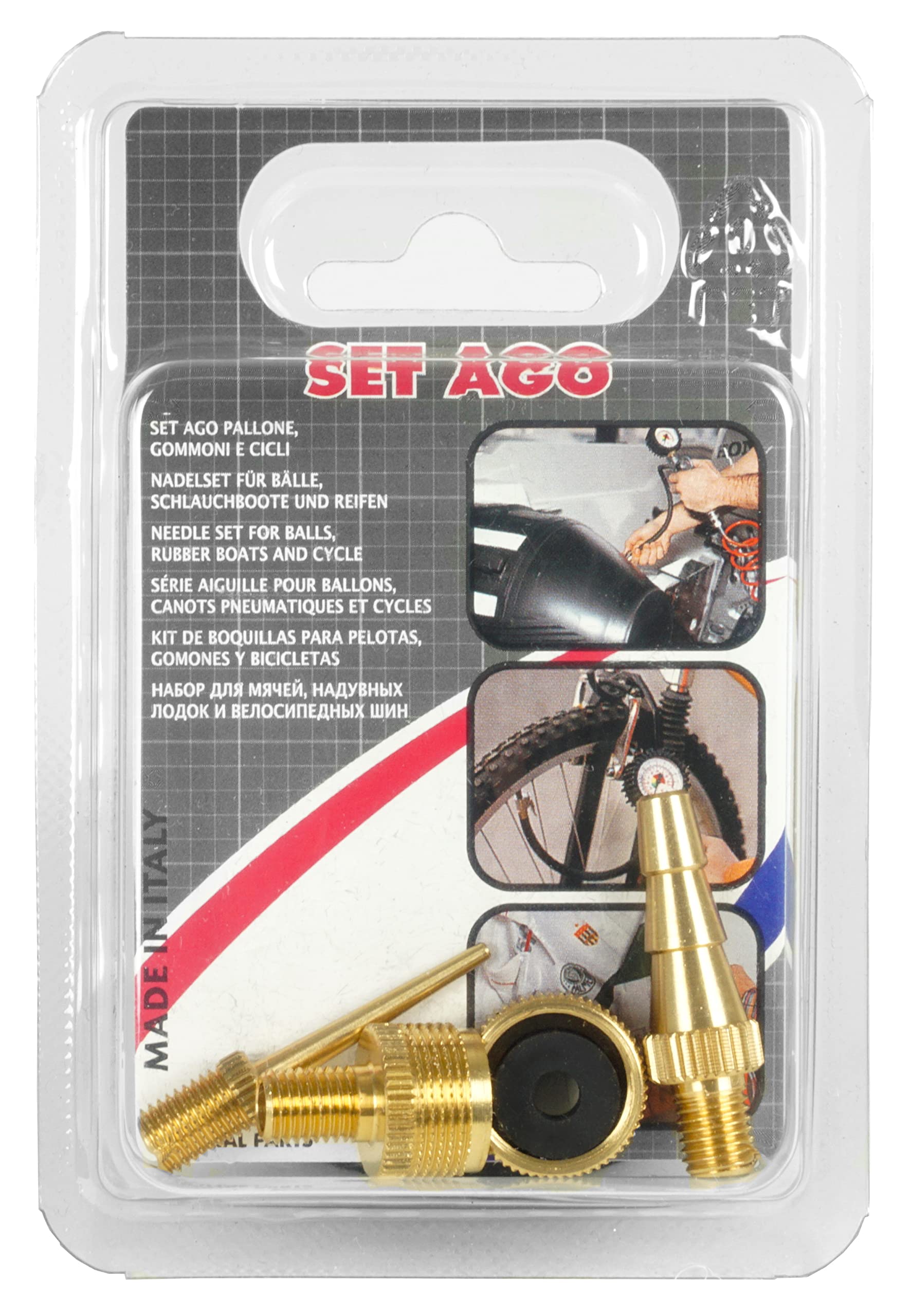Kit Accessori Ago per Aria Compressa e Pompa a Sfera Adatto a Gonfiaggio Palloni Materassini Bici con Valvola Presta