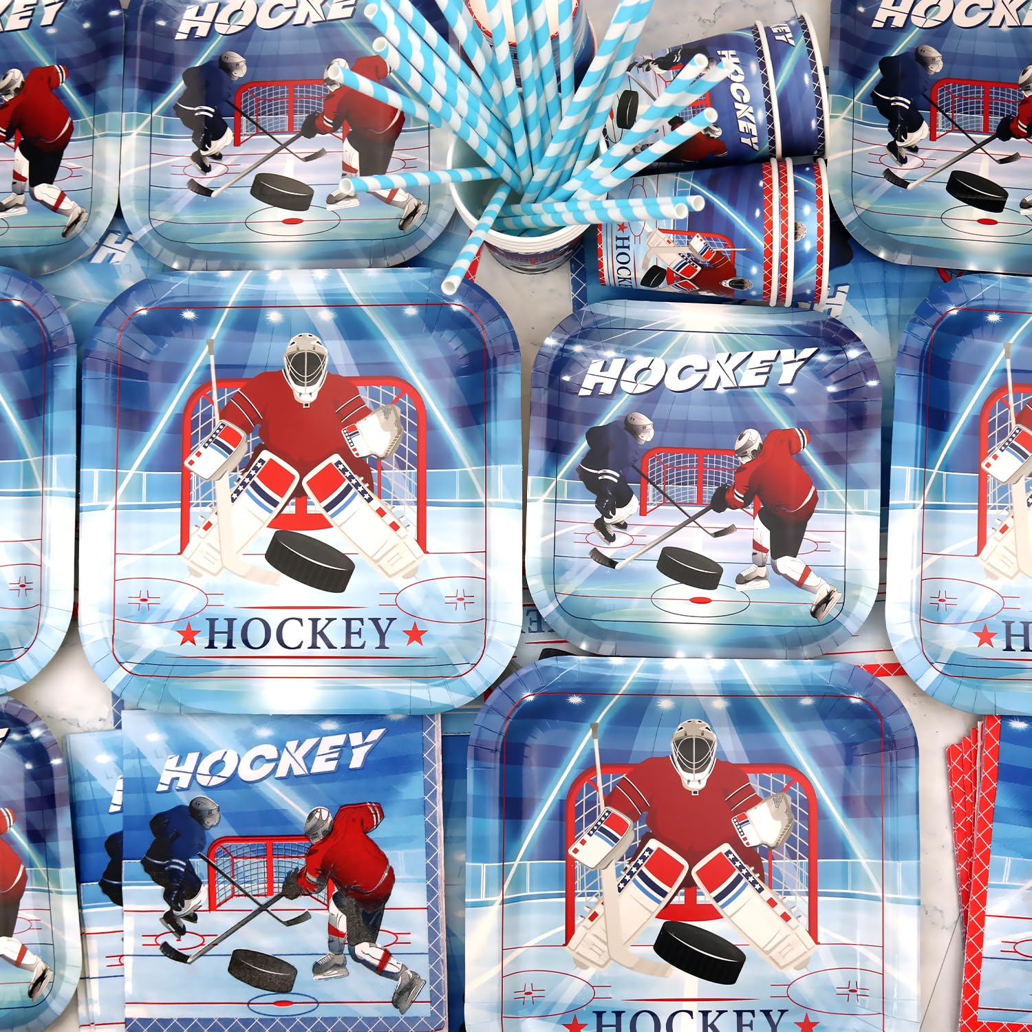 Lot De 102 Décorations Hockey Sur Glace - Vaisselle Et Accessoires Fête Anniversaire Enfants