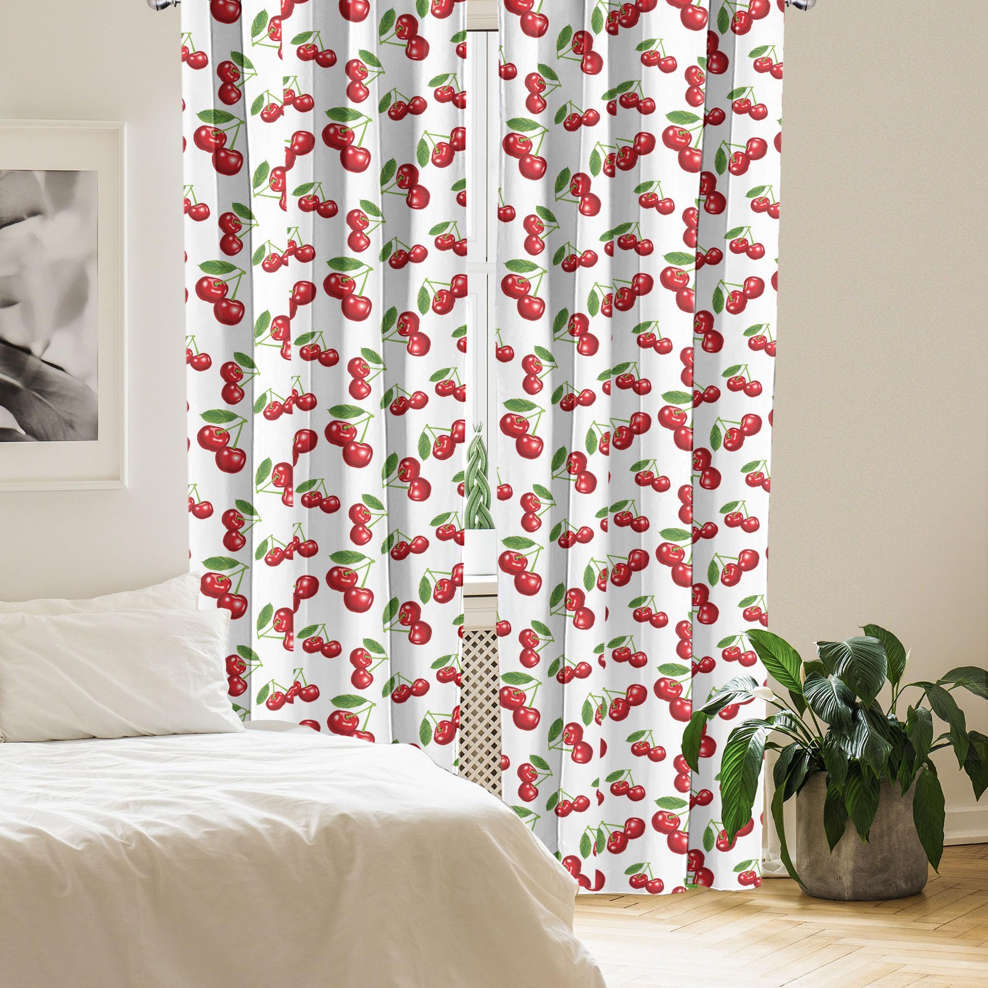 ABAKUHAUS Frutta Tenda con occhiello, Fragole Vivid alimentari, Tendaggi decorativi a 2 pannelli per camera da letto e soggiorno, 280 cm x 225 cm, Guscio D'Uovo Rosso Verde Oliva