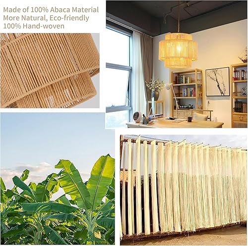 Miniatura 4 de Lámpara colgante enchufable con cable de enchufe, lámpara colgante bohemia regulable, pantalla de bambú tejida de mimbre de ratán, lámpara de techo