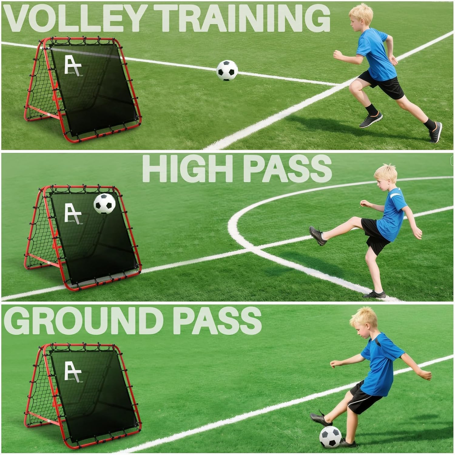 Adjustable Soccer Rebound Net | Double-Angle Soccer Trainer with Steel Frame | Portable Folding Rebounder for Passing & Shooting Practice | Outdoor Sports Equipment for Youth & Adult