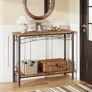 IDEALHOUSE 2024 New Console Table – Retro Sofa Table with Storage, 2 Tier Entryway Table with MDF and Metal, Elegant Design for Living Room, Entryway, Hallway
