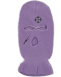 ISWMM 3 Hole Ski Mask Knit Cap Embroidered Full Face Winter Warm Outdoor Riding Windproof Mask Balaclava Light Purple