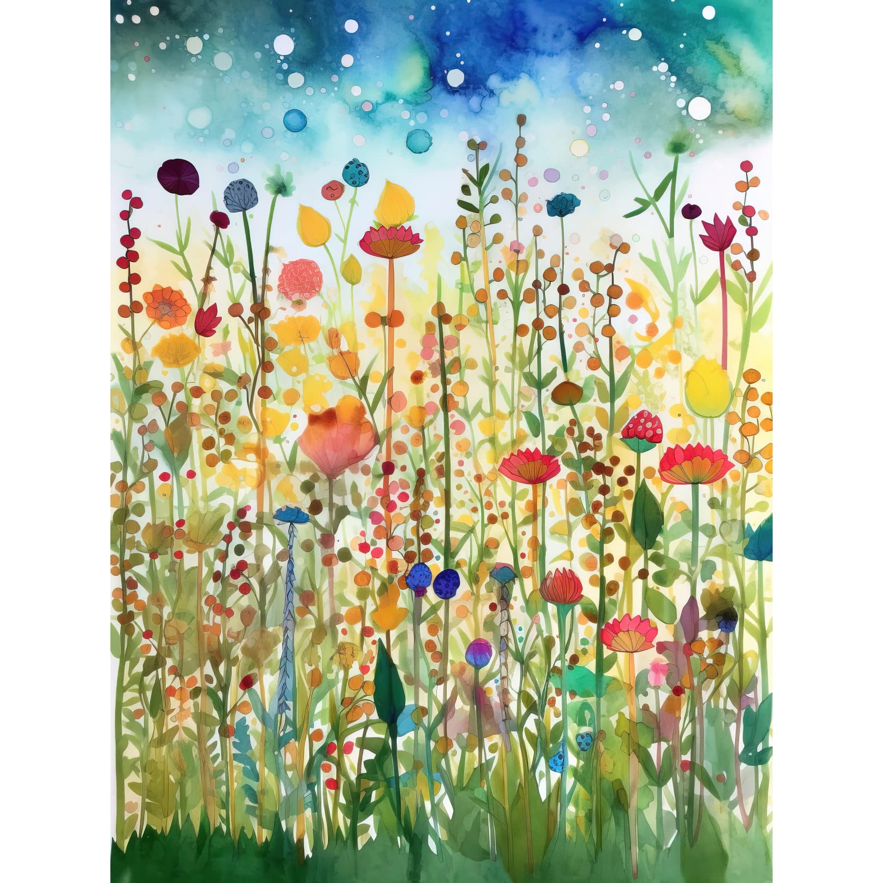 Artery8 Wildflower Meadow Folk Art Large Wall Art Poster Print Thick Paper 18X24 Inch