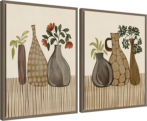 Kate and Laurel Rustic Stilllife 2 Piece Framed Canvas Wall Art Set by Nikita Jariwala, Sylvie Dark Gold Rustic Farmhouse, Abstract Art for Wall