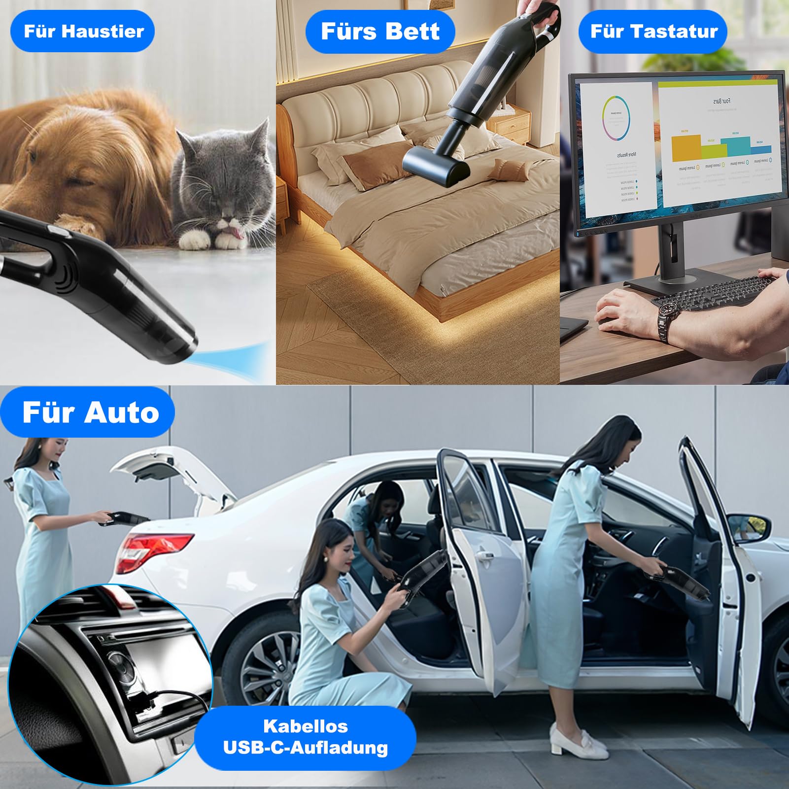 Petrus krachtige draadloze autostofzuiger, 4-in-1 mini draagbare
