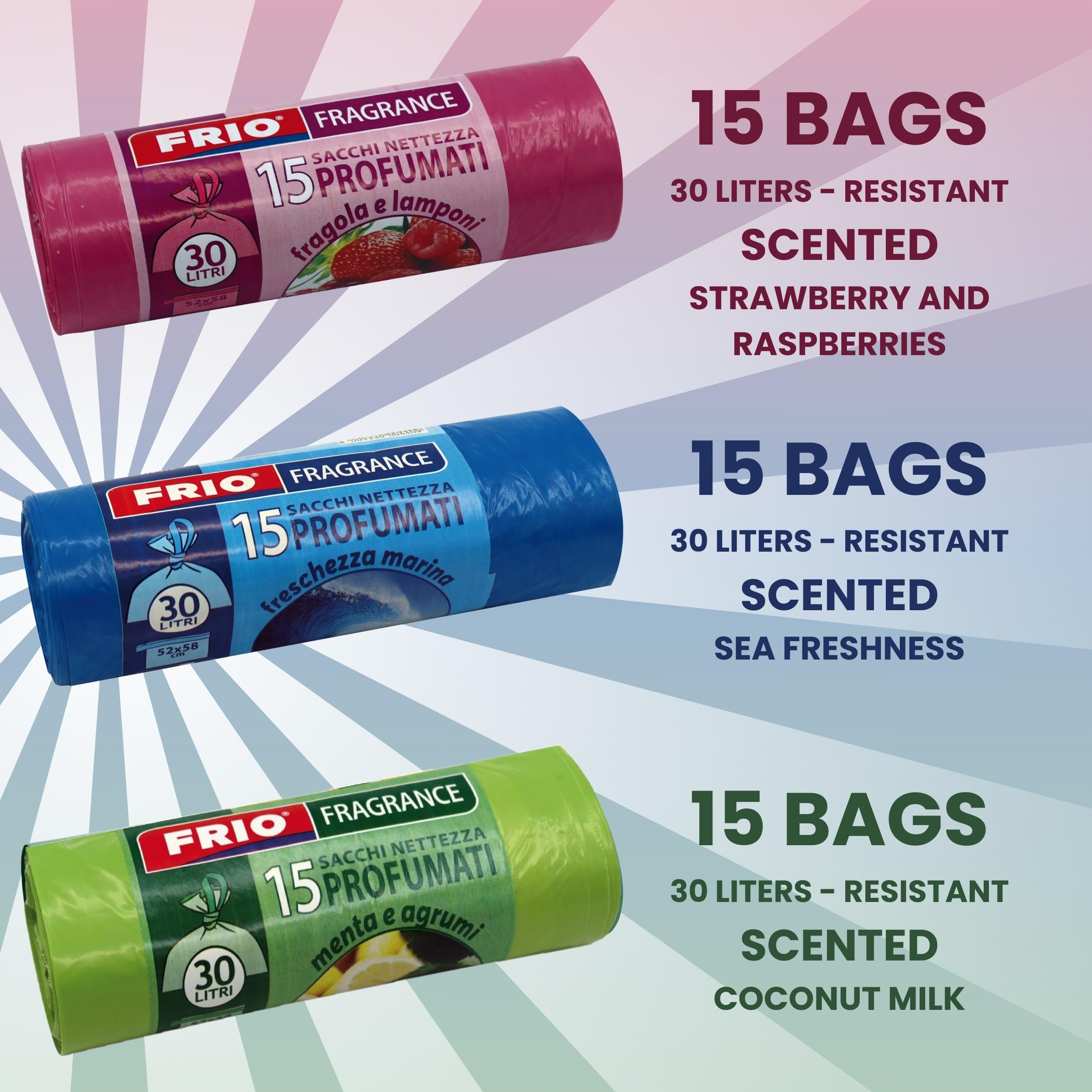 FRIO Aroma – 360 bolsas de basura perfumadas 30 L, 24x15 uds, amarillo | Aroma Flores Tropicales | 52x58 cm | Bolsas resistentes pequeñas para cocina y reciclaje