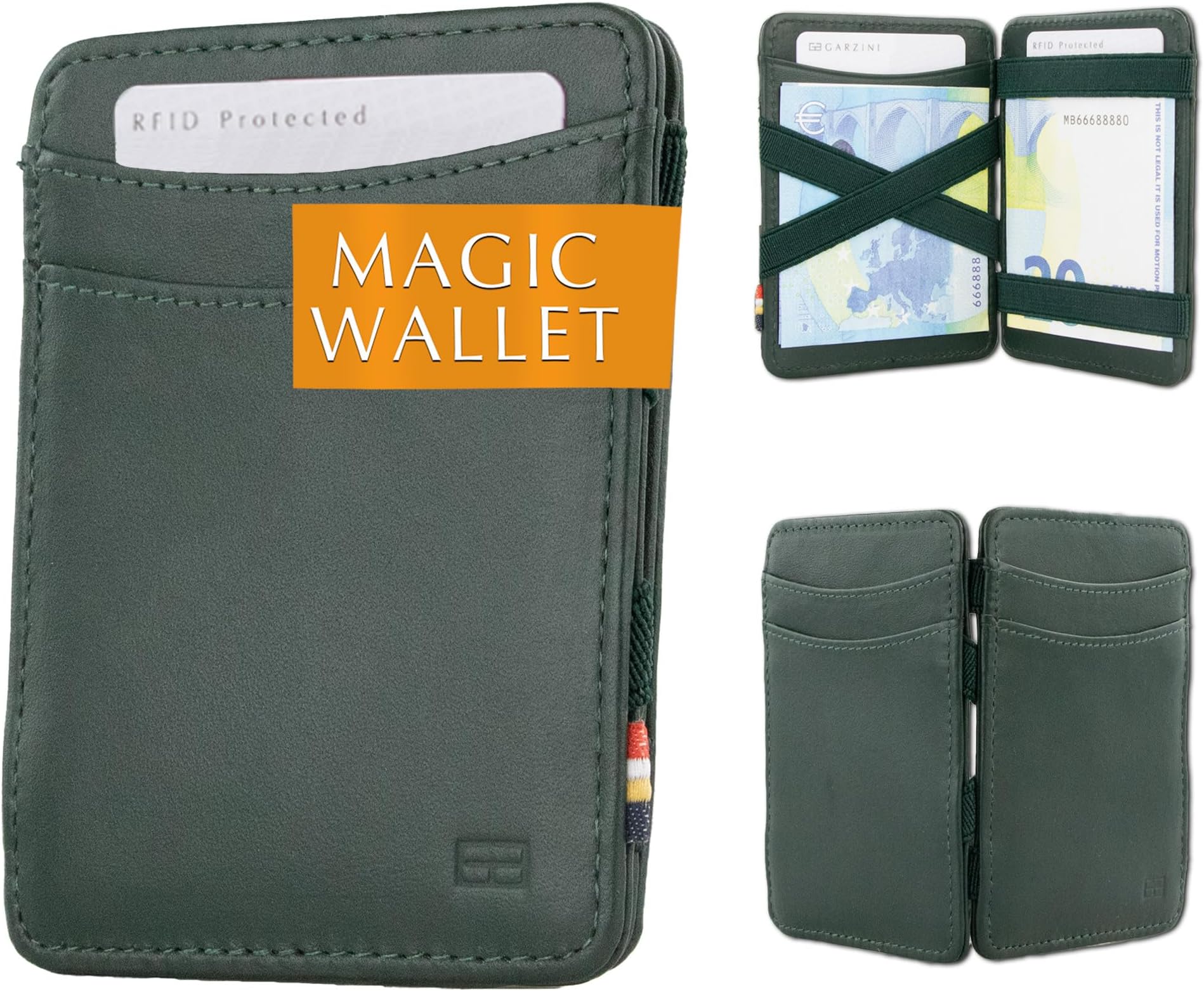 Magic Wallet for Men | Slim Leather Wallet with RFID Blocking | Minimalist Front Pocket Wallet | Holds 8 Cards + Cash | Handcrafted Gift-Ready Design, Green