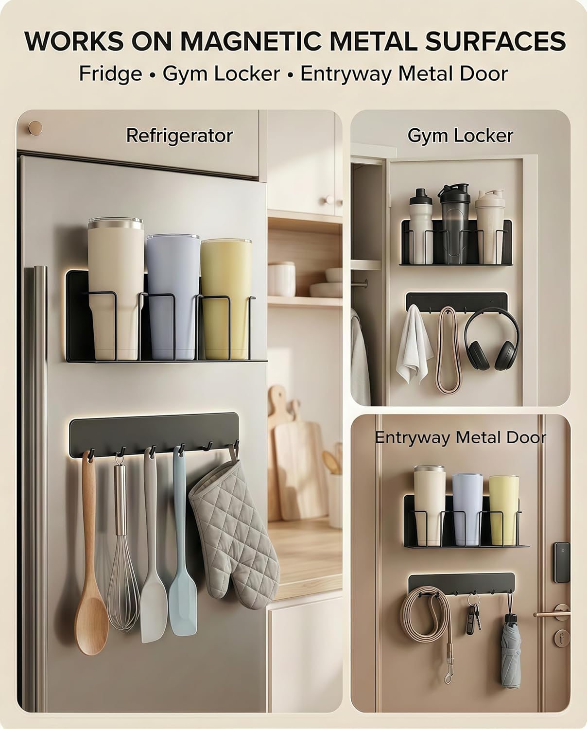 Magnetic Cup Holder for Fridge (4-Piece Set) – Compatible with Stanley Quencher H2.0 & Yeti 20–40oz – Heavy Duty 18LB Anti-Slip Magnetic Organizer with Straw Holder & Hook Rack for Kitchen, Garage - Image 6