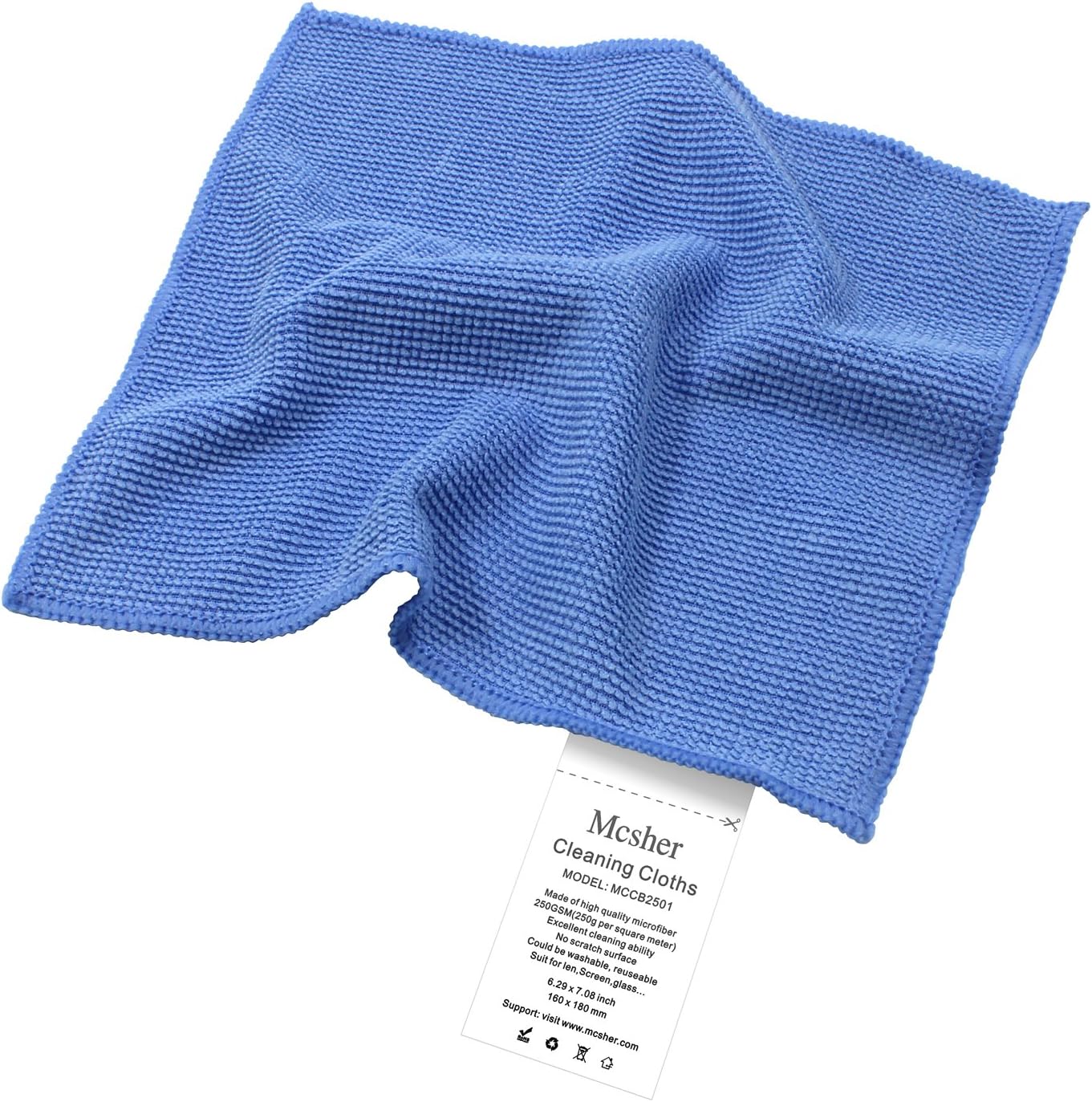 Mcsher Microfiber Cleaning Cloths - 6 Pcak, Blue, 6"x 7" Inch
