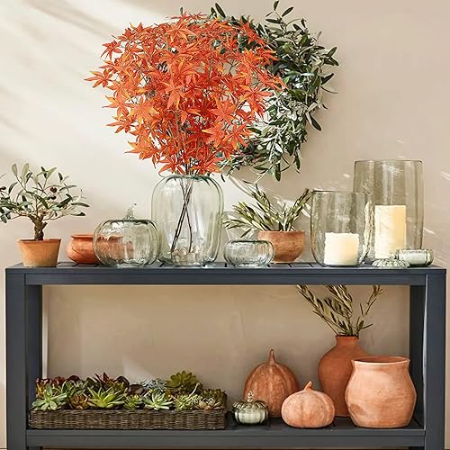 Miniatura 2 de Sggvecsy 4 piezas de hojas de arce artificiales, ramas de hojas de otoño, tallos de hojas de arce, arbustos de hojas de otoño, follaje de seda