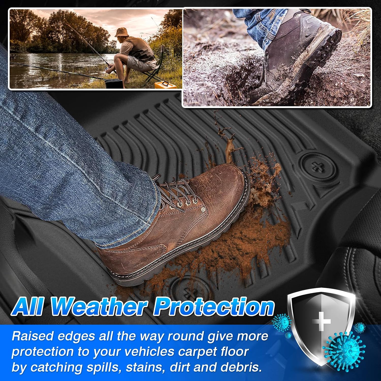 F250 Floor Mats - Car Mats for 2017-2026 Ford F250/F350/F450 Supercrew Cab, All Weather Floor Mat for F350 Accessories, Heavy Duty Rubber Mats, Car Accessories