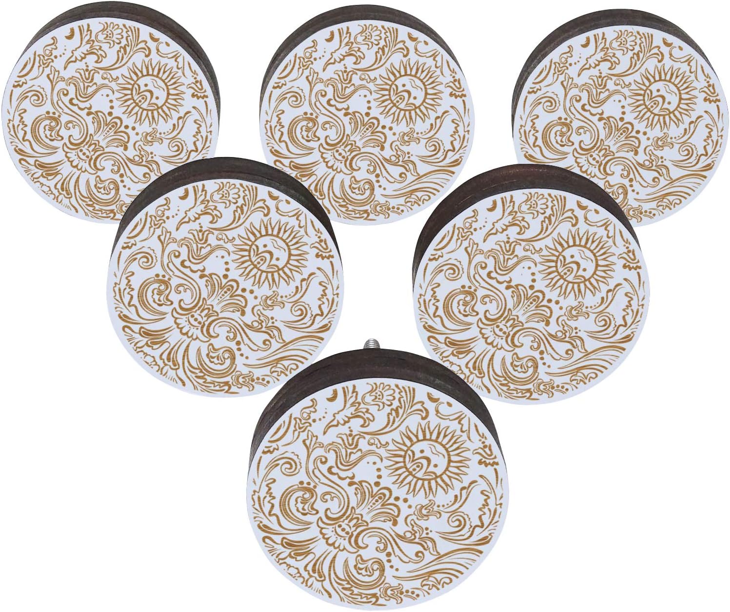 Red Floral Engraved Wooden Wardrobe Knobs Cabinet Drawer Pull 10 Pcs