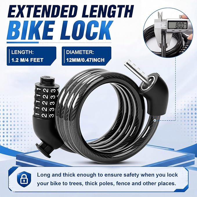 Candados de cable para bicicleta con combinación, 10 piezas miniatura 2