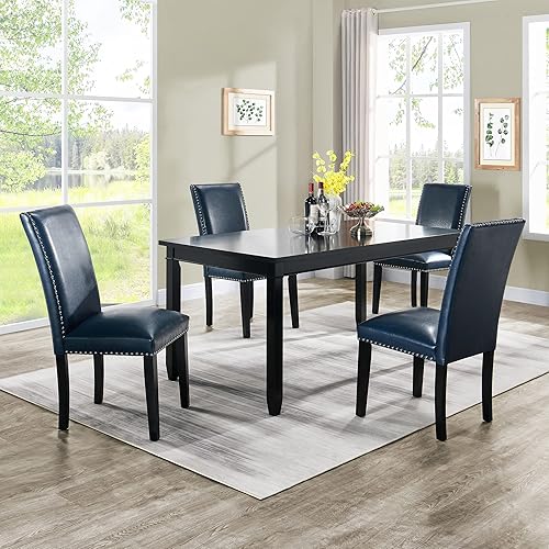 Miniatura 15 de MODERION Parsons CY1122WT - Juego de 2 sillas de comedor con ribete de cabezas de clavo, asiento tapizado de piel sintética para cocina, patas de
