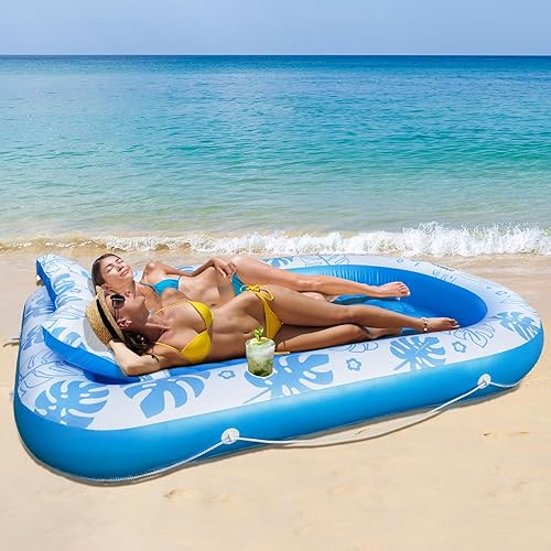 Miniatura 8 de Flotador inflable para piscina de bronceado con almohada cervical, flotadores de piscina para adultos para tomar el sol, patio trasero, fiesta en la
