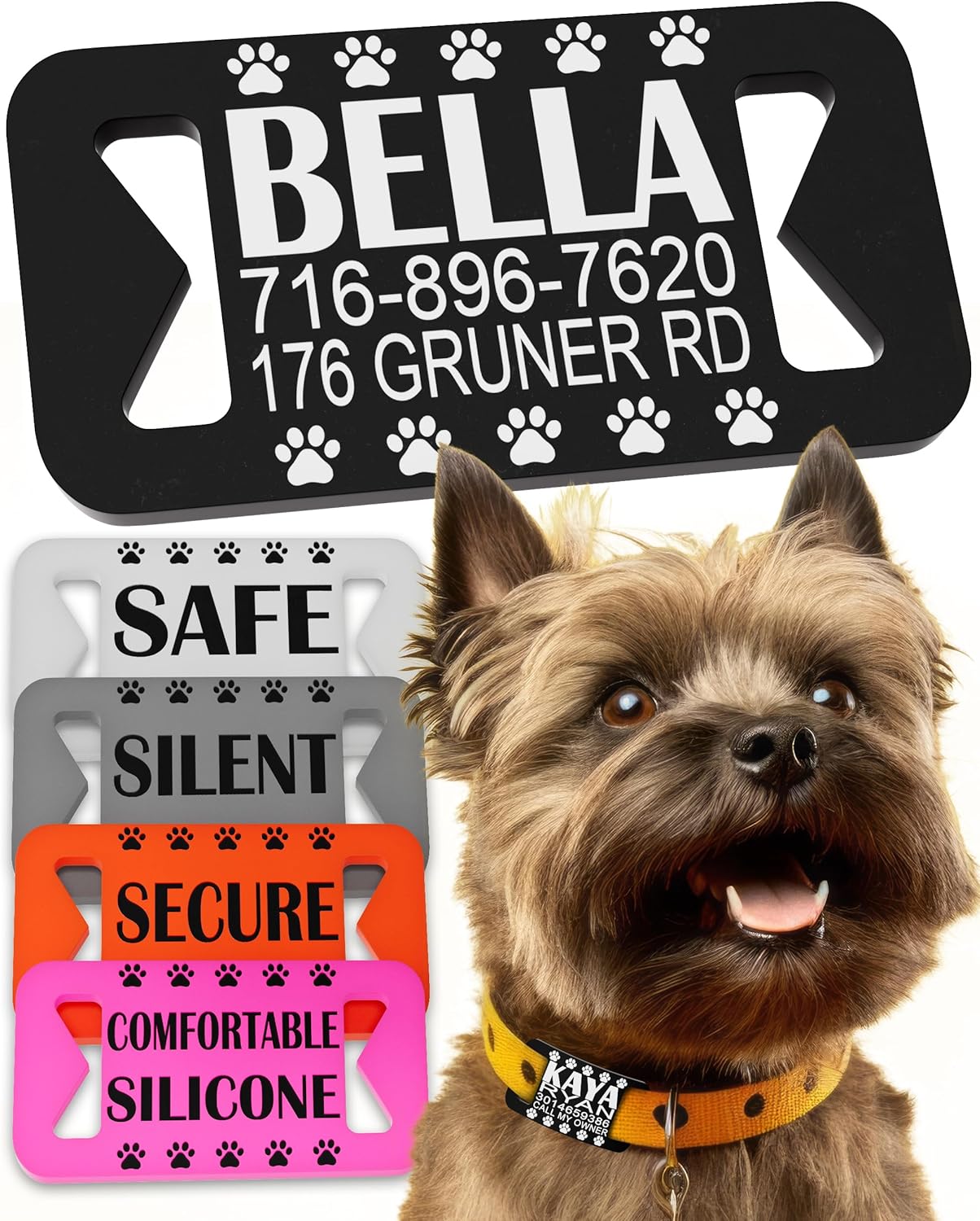 Dog ID Tags Personalized, Silicone Dog Tag Personalized for Pets, Custom Pet Name Tags