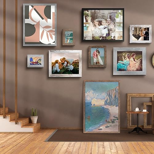 Miniatura 9 de Frametory, Marco de fotos de 8 x 10 pulgadas, estilo de grano envejecido, marcos para fotos o fotos de 8 x 10, diseño de moldeado amplio con vidrio