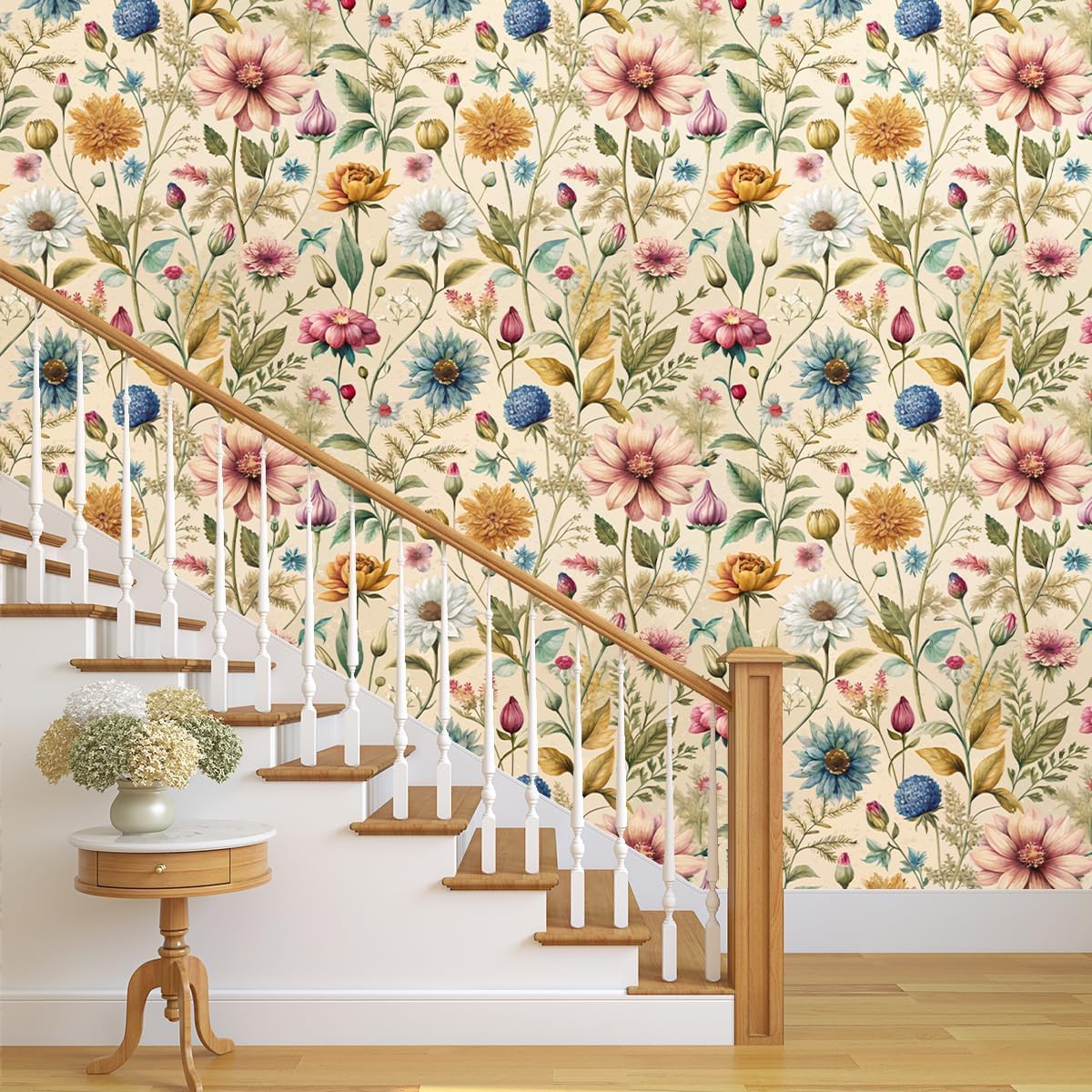 Retro Aesthetic Floral Wall Paper,Peel and Stick Wallpaper 17.71"x236.2" Vinyl Waterproof Contact Paper for Bedrooms, Bathrooms, Kitchens, Living Rooms, Dining Rooms, Study Rooms
