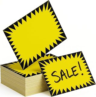 Price Burst 60 Pack Yellow Sign. Boost Sales with Bright Display Tags. Durable, Easy to Write On Star Cards Are For Yard, Estate & Garage Sale, Fundraiser, Store, Business & Flea Market.