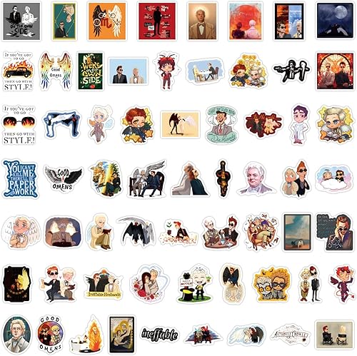 Miniatura 2 de 60 calcomanías de Good Omen para laptop, divertidas calcomanías de serie de televisión de comedia de fantasía para adolescentes y adultos, botellas