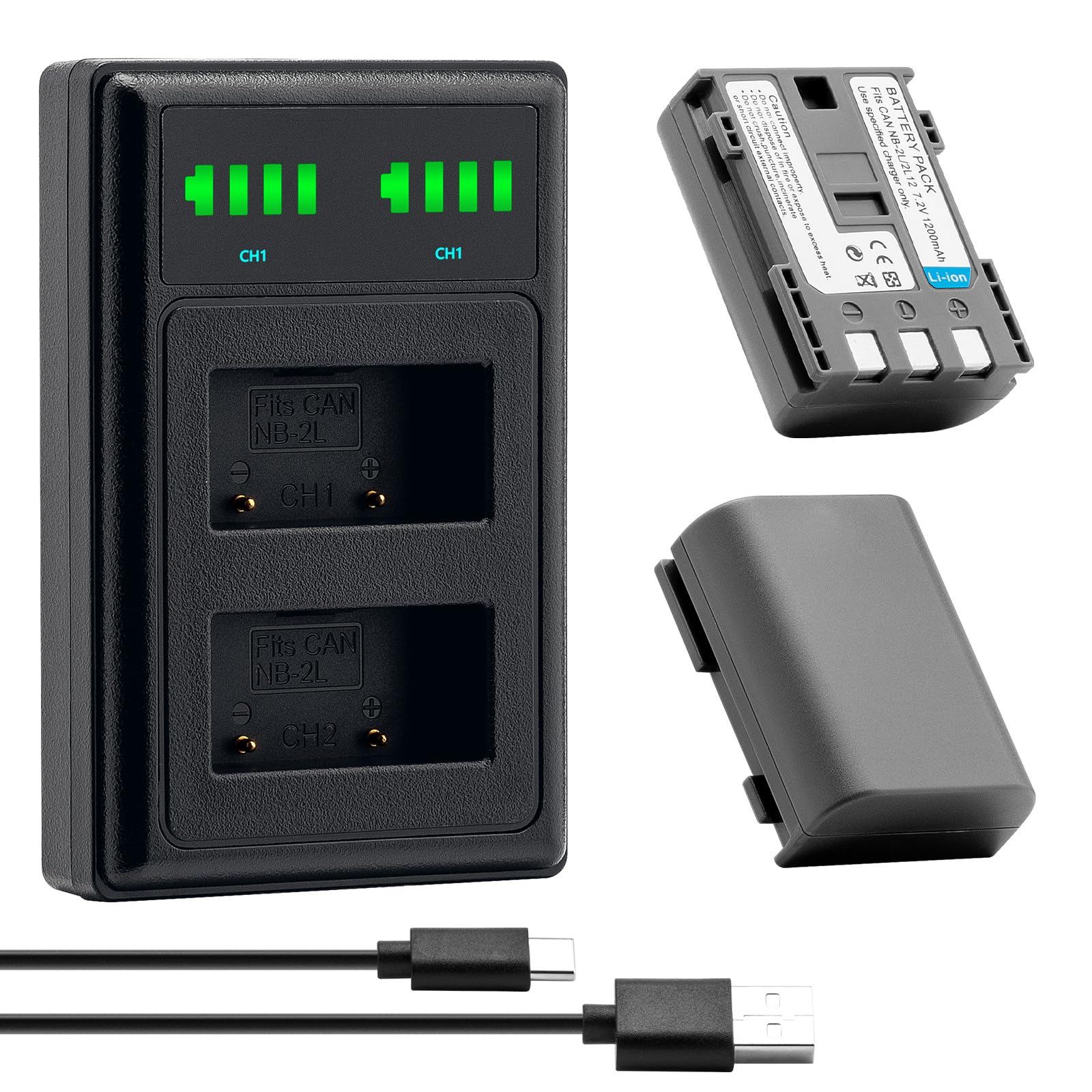 Canon NB-2L NB-2LH batteria 2 pezzi + caricatore Dual USB per EOS 350D 400D PowerShot G7 G9