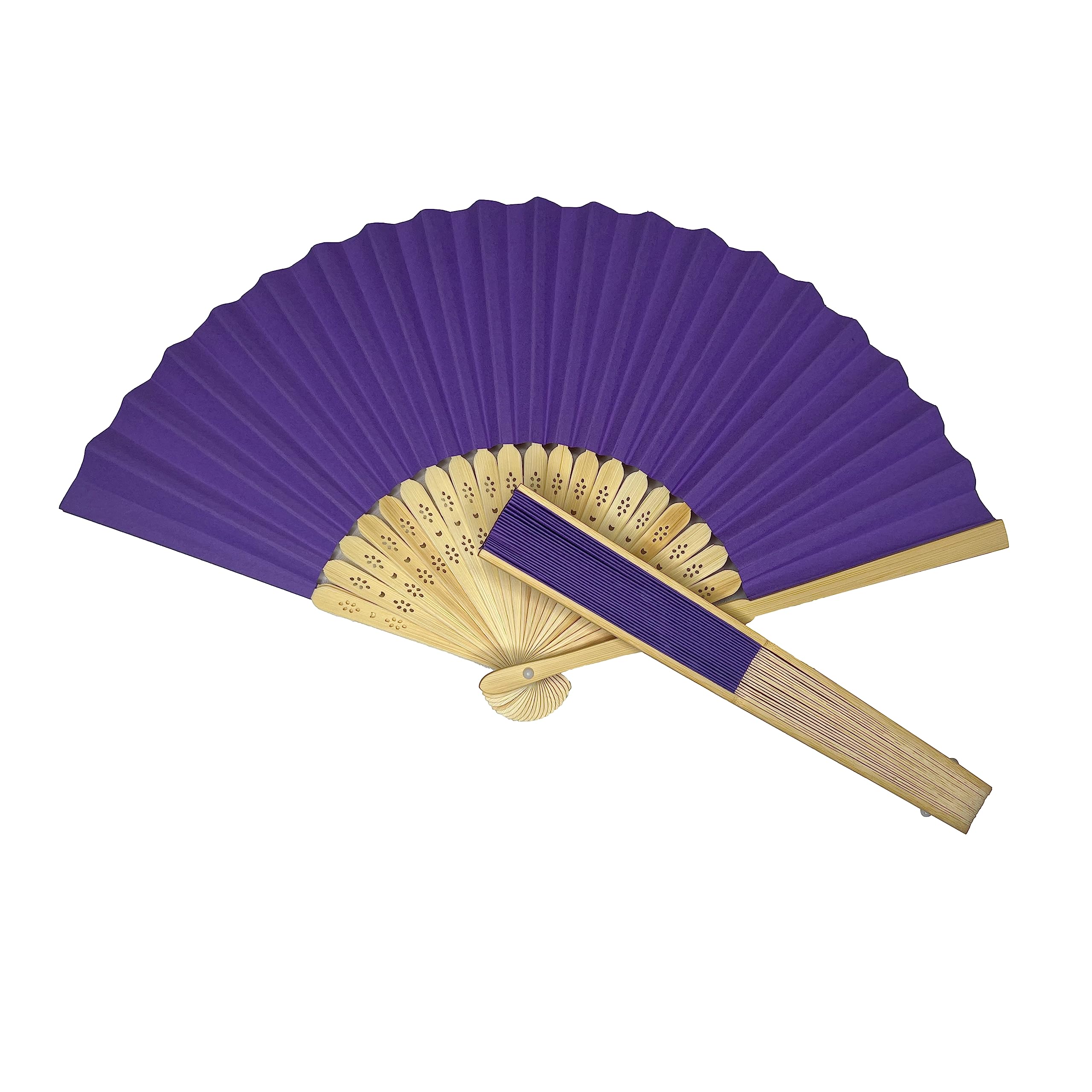 Parev Purple Paper Foldable Hand Held Bamboo Wooden Fan